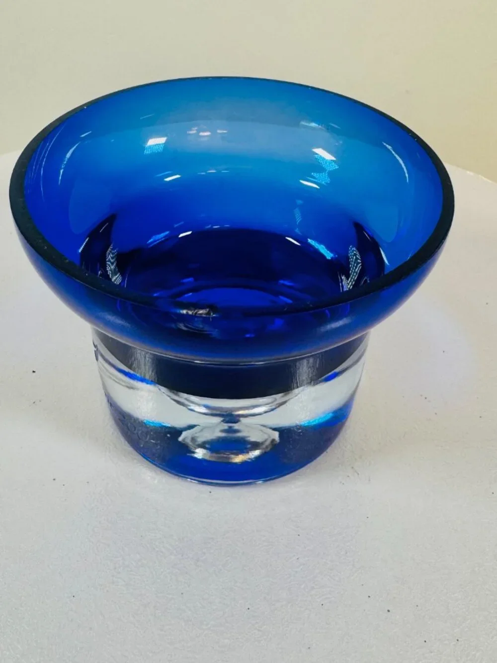Vtg Cobalt Blue Handblown Glass Candle Holder Control Bubble Shaklee Spirit 2003